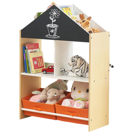 KINDER HOME Dječji ormarić, regal za igračke i knjige sa pločom za pisanje, kuća, drvo