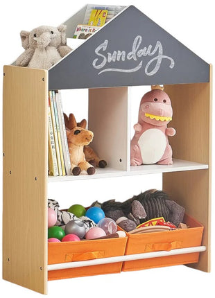 Kinder home Dečiji ormarić, regal za igračke i knjige sa tablom za pisanje, kuća, drvo