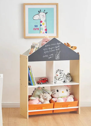 Kinder home Dečiji ormarić, regal za igračke i knjige sa tablom za pisanje, kuća, drvo
