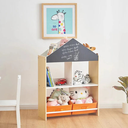 KINDER HOME Dječji ormarić, regal za igračke i knjige sa pločom za pisanje, kuća, drvo
