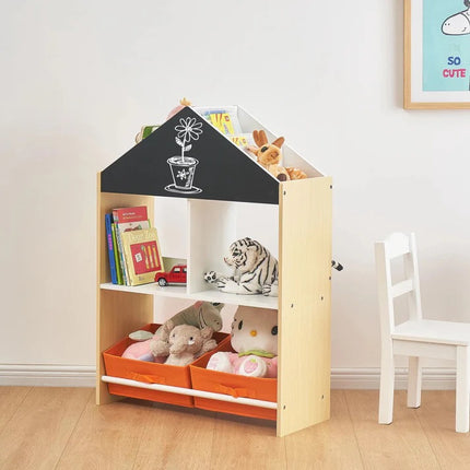 KINDER HOME Dječji ormarić, regal za igračke i knjige sa pločom za pisanje, kuća, drvo