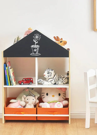 Kinder home Dečiji ormarić, regal za igračke i knjige sa tablom za pisanje, kuća, drvo