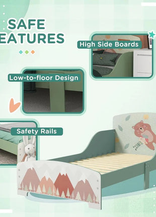 Dečiji krevet KINDER HOME, Zaštita od pada, Drveni, Okvir dušeka 70k140 cm, ŠUMA