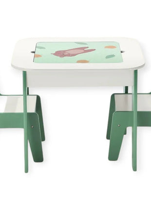 Dečiji sto sa stolicama 4 u 1 KINDER HOME, 2 vrha, tabla i vrh za slaganje LEGO konstruktora, šuma