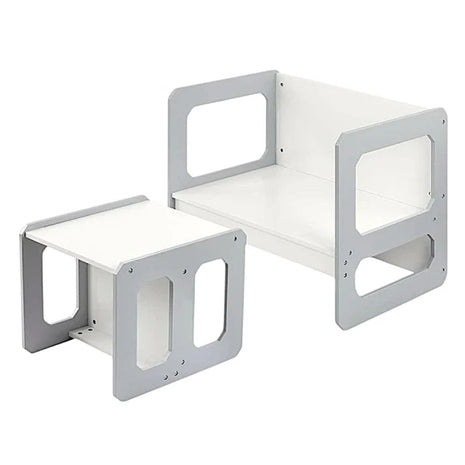 Montesori dečiji sto i stolica KINDER HOME, drveni set 3 u 1, belo sivi