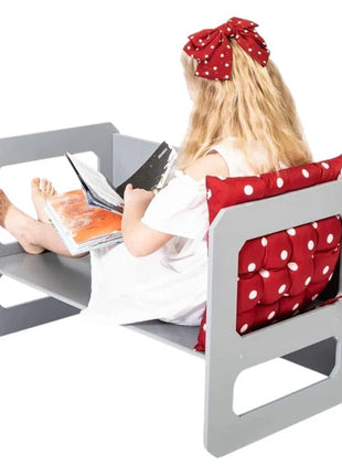 Montesori dečiji sto i stolica KINDER HOME, drveni set 3 u 1, belo sivi