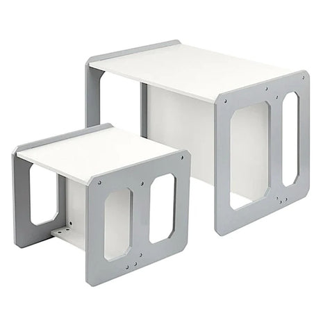 Montesori dečiji sto i stolica KINDER HOME, drveni set 3 u 1, belo sivi