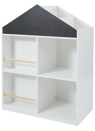 Dečija polica za igračke i knjige KINDER HOME, Kućica sa policama i tablom za crtanje, Montesori, Bela