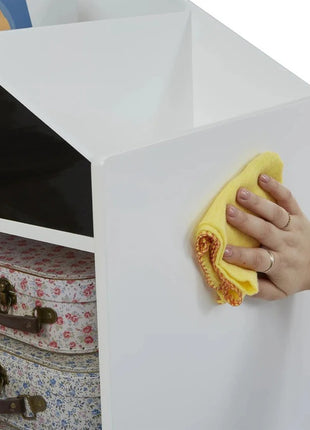 Dečija polica za igračke i knjige KINDER HOME, Kućica sa policama i tablom za crtanje, Montesori, Bela