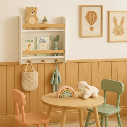Dječja polica KINDER HOME, Zid sa policama i vješalicama BIJELA