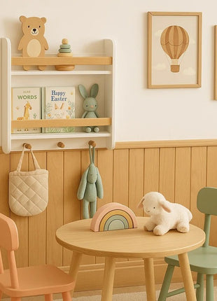 Dečija polica KINDER HOME, Zid sa policama i vešalicama, bela, za dečiju sobu