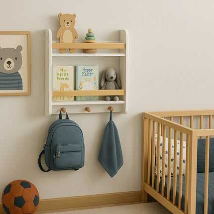 Dječja polica KINDER HOME, Zid sa policama i vješalicama BIJELA