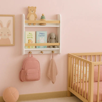 Dječja polica KINDER HOME, Zid sa policama i vješalicama BIJELA
