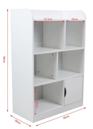 Dečiji drveni deo za odlaganje knjiga i igračaka na 4 nivoa sa vratima - BELI