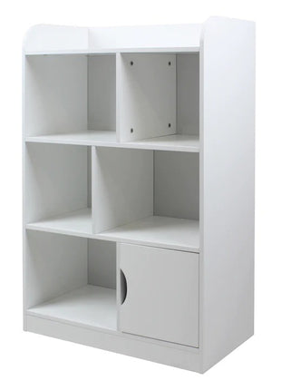 Dečiji drveni deo za odlaganje knjiga i igračaka na 4 nivoa sa vratima - BELI