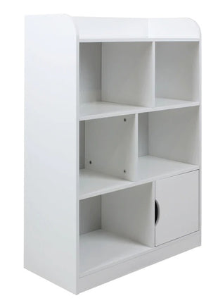 Dečiji drveni deo za odlaganje knjiga i igračaka na 4 nivoa sa vratima - BELI