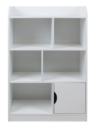 Dečiji drveni deo za odlaganje knjiga i igračaka na 4 nivoa sa vratima - BELI