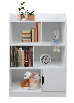 Dečiji drveni deo za odlaganje knjiga i igračaka na 4 nivoa sa vratima - BELI