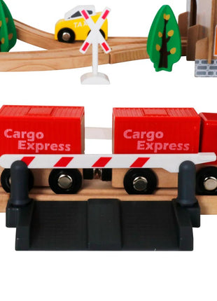 Dečiji drveni voz KINDER HOME, 88 delova, lokomotiva sa baterijom, 3+