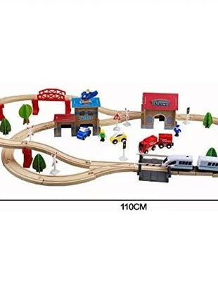 Dečiji drveni voz KINDER HOME, 88 delova, lokomotiva sa baterijom, 3+