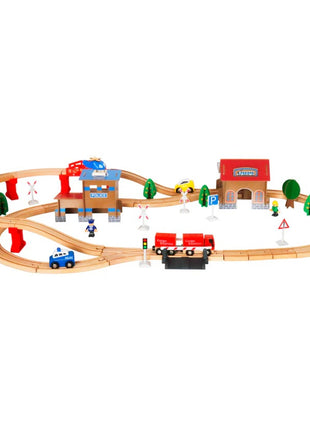 Dečiji drveni voz KINDER HOME, 88 delova, lokomotiva sa baterijom, 3+