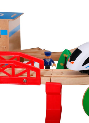 Dečiji drveni voz KINDER HOME, 88 delova, lokomotiva sa baterijom, 3+