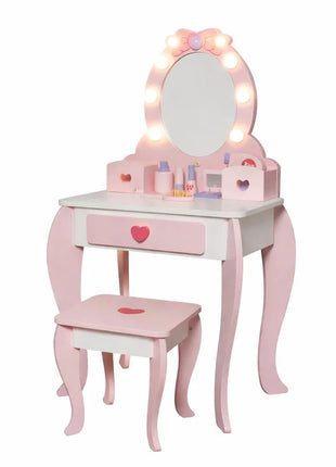 Dečiji drveni toaletni stočić sa ogledalom i svetlima KINDER HOME, roze, 92 cm