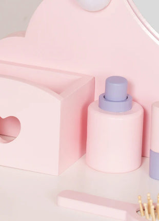 Dečiji drveni toaletni stočić sa ogledalom i svetlima KINDER HOME, roze, 92 cm