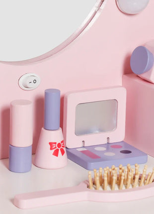 Dečiji drveni toaletni stočić sa ogledalom i svetlima KINDER HOME, roze, 92 cm