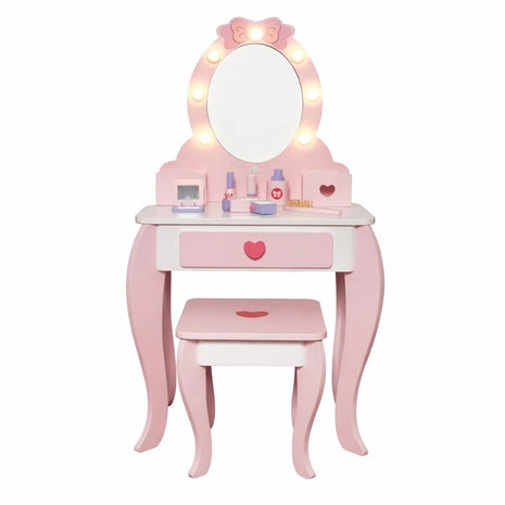 Dečiji drveni toaletni stočić sa ogledalom i svetlima KINDER HOME, roze, 92 cm