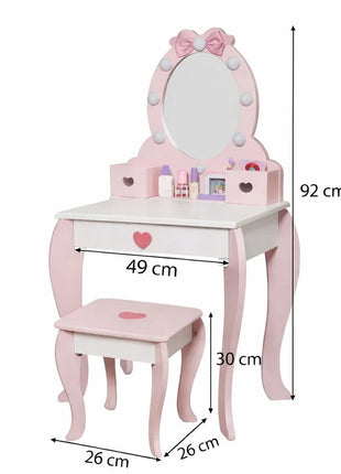 Dečiji drveni toaletni stočić sa ogledalom i svetlima KINDER HOME, roze, 92 cm
