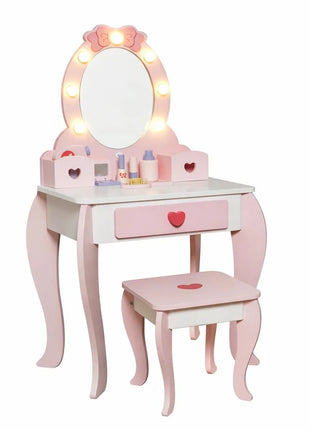 Dečiji drveni toaletni stočić sa ogledalom i svetlima KINDER HOME, roze, 92 cm