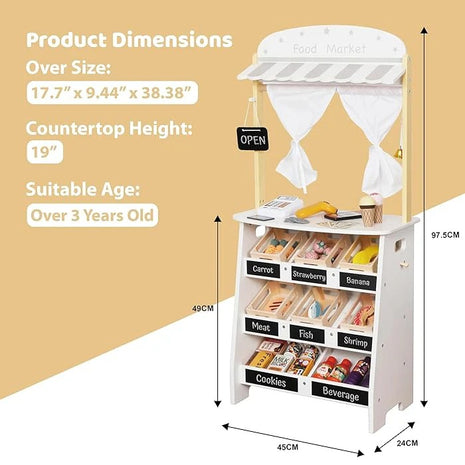 Drvena dečija prodavnica i pozorište 2 u 1 KINDER HOME, za igranje uloga, sa kasom