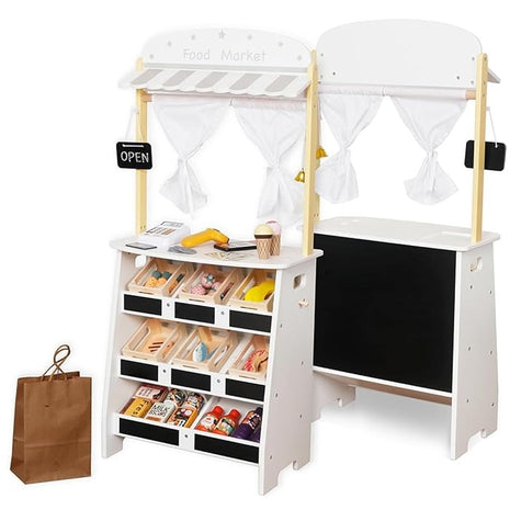 Drvena dečija prodavnica i pozorište 2 u 1 KINDER HOME, za igranje uloga, sa kasom