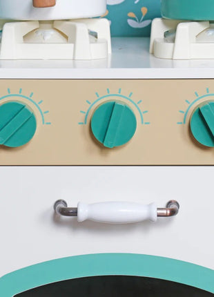 KINDER HOME Dečija drvena kuhinja – vintage stil sa elektronskim pločama za kuvanje, svetlima, zvucima i funkcionalnim dodacima