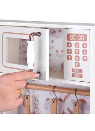 KINDER HOME Dečija drvena kuhinja – vintage stil sa elektronskim pločama za kuvanje, svetlima, zvucima i funkcionalnim dodacima