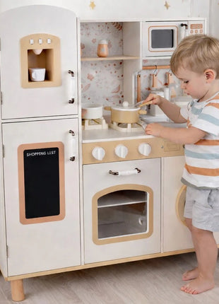 KINDER HOME Dečija drvena kuhinja – vintage stil sa elektronskim pločama za kuvanje, svetlima, zvucima i funkcionalnim dodacima