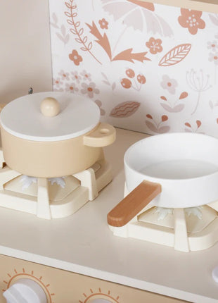 KINDER HOME Dečija drvena kuhinja – vintage stil sa elektronskim pločama za kuvanje, svetlima, zvucima i funkcionalnim dodacima