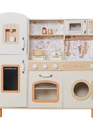 KINDER HOME Dečija drvena kuhinja – vintage stil sa elektronskim pločama za kuvanje, svetlima, zvucima i funkcionalnim dodacima