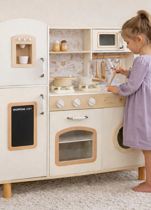 KINDER HOME Dečija drvena kuhinja – vintage stil sa elektronskim pločama za kuvanje, svetlima, zvucima i funkcionalnim dodacima