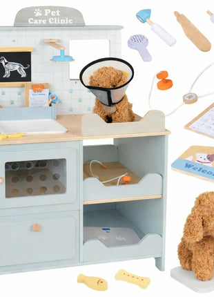 Igračka za dečiju veterinarsku kliniku KINDER HOME – drveni veterinarski centar sa dodacima i plišanim psom,