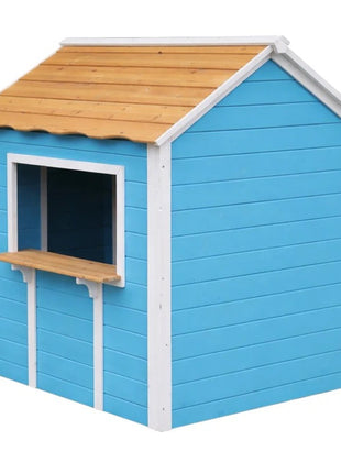 Dečija drvena kućica za igru KINDER HOME – Za igranje uloga, dvorište i baštu, plava, 118×138×132,5