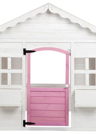 Dečija drvena kućica za igru KINDER HOME – Baštenska kućica sa prozorima i saksijama, bela