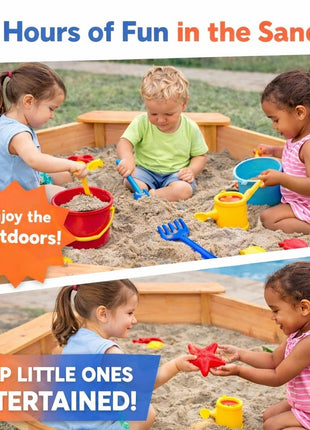 Dečiji drveni peskarnik KINDER HOME – model sa 8 strana i 4 sedišta, 134,5×134,5 cm