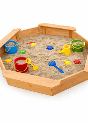 Dečiji drveni peskarnik KINDER HOME – model sa 8 strana i 4 sedišta, 134,5×134,5 cm