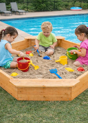 Dečiji drveni peskarnik KINDER HOME – model sa 8 strana i 4 sedišta, 134,5×134,5 cm