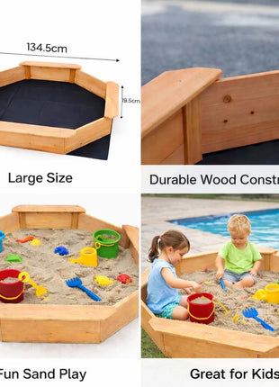 Dečiji drveni peskarnik KINDER HOME – model sa 8 strana i 4 sedišta, 134,5×134,5 cm