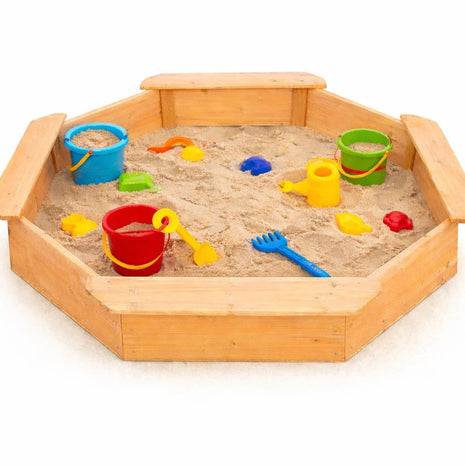 Dečiji drveni peskarnik KINDER HOME – model sa 8 strana i 4 sedišta, 134,5×134,5 cm