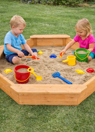 Dečiji drveni peskarnik KINDER HOME – model sa 8 strana i 4 sedišta, 134,5×134,5 cm