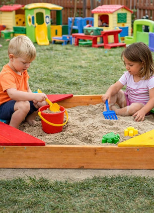 Dečiji drveni peskarnik KINDER HOME sa 4 sedišta – 90x90 cm, za dvorište i baštu